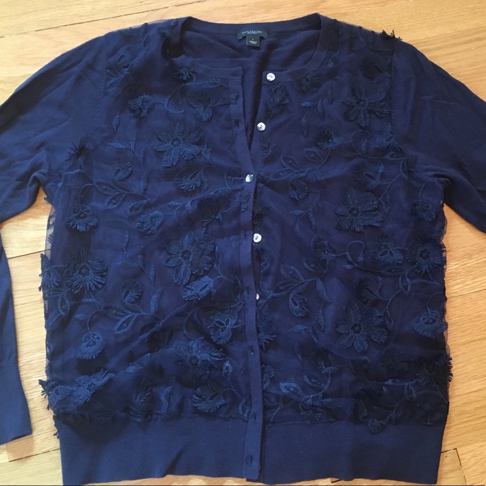 Ann Taylor Factory Navy Cardigan Sweater